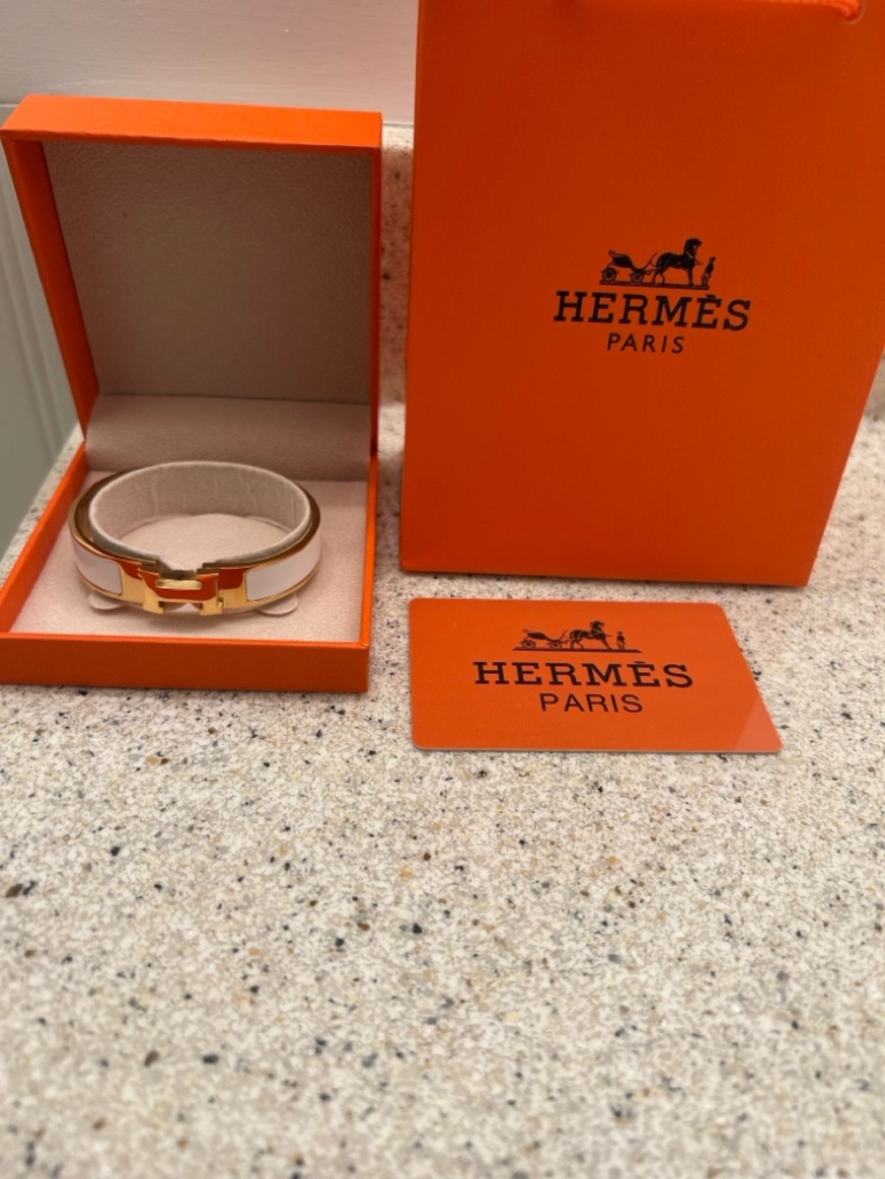 Hermes White And Gold Clic H Bracelet